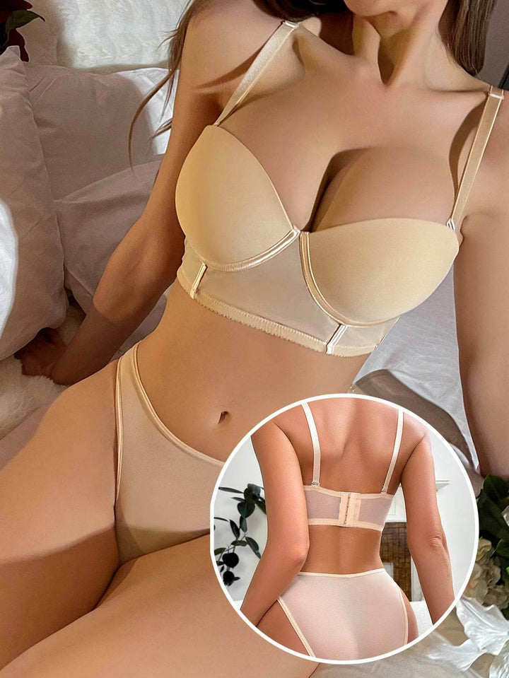 Heavy Duty Elegant Push Up Bra 2 Pieces For Women Black Polyester Set Sexy Lingerie Underwear Set C2379 - Melbourne Store